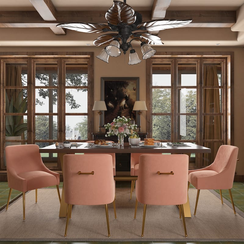 7-Piece Clihome Walut Wood Table with Velvet Chair Dining Chair