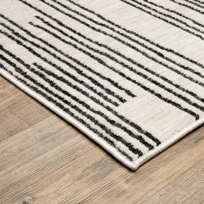 Hansel Etched Stripes Black/ Beige Area Rug
