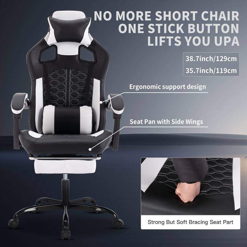 Gaming Chair with Massage,Ergonomic PC Gaming Chair with Footrest Comfortable Headrest and Lumbar Support,High Back