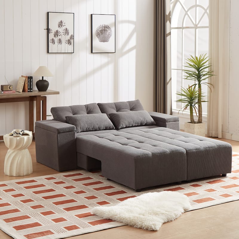 Grey 94" Corduroy 3-in-1 Convertible 3-Seat Sofa with Storage