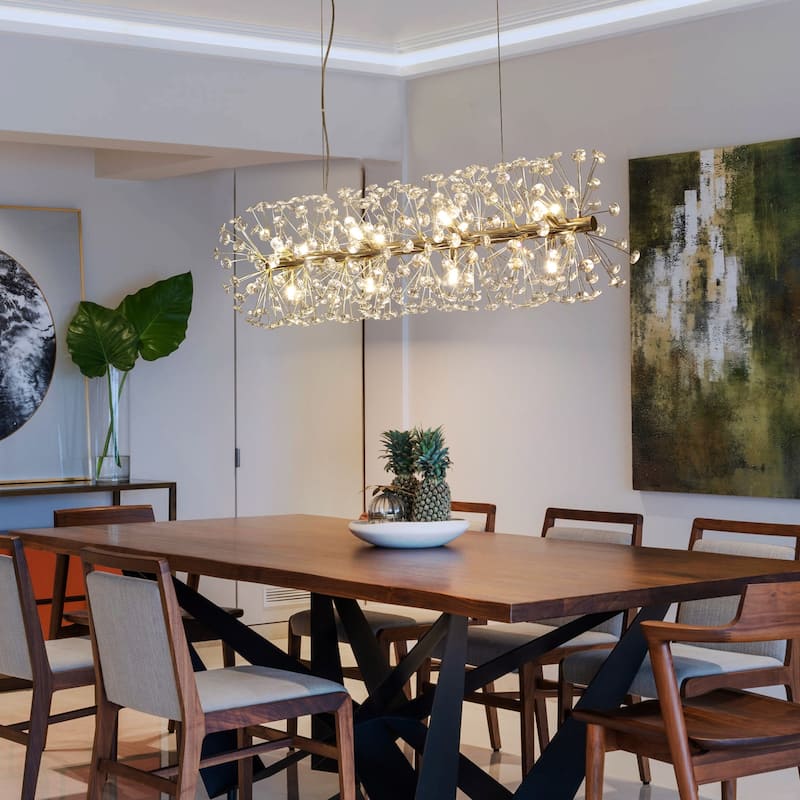 12-Light Luxury Crystal Dandelion Chandelier for Living Room, Kitchen, Dining Room - 36.6 - Gold
