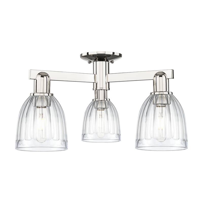 Innovations Lighting Endless Possibilities Arcadia - Brookfield - 3 Light 23" Semi-Flush Mount with Clear Shade - Clear/Polished Nickel