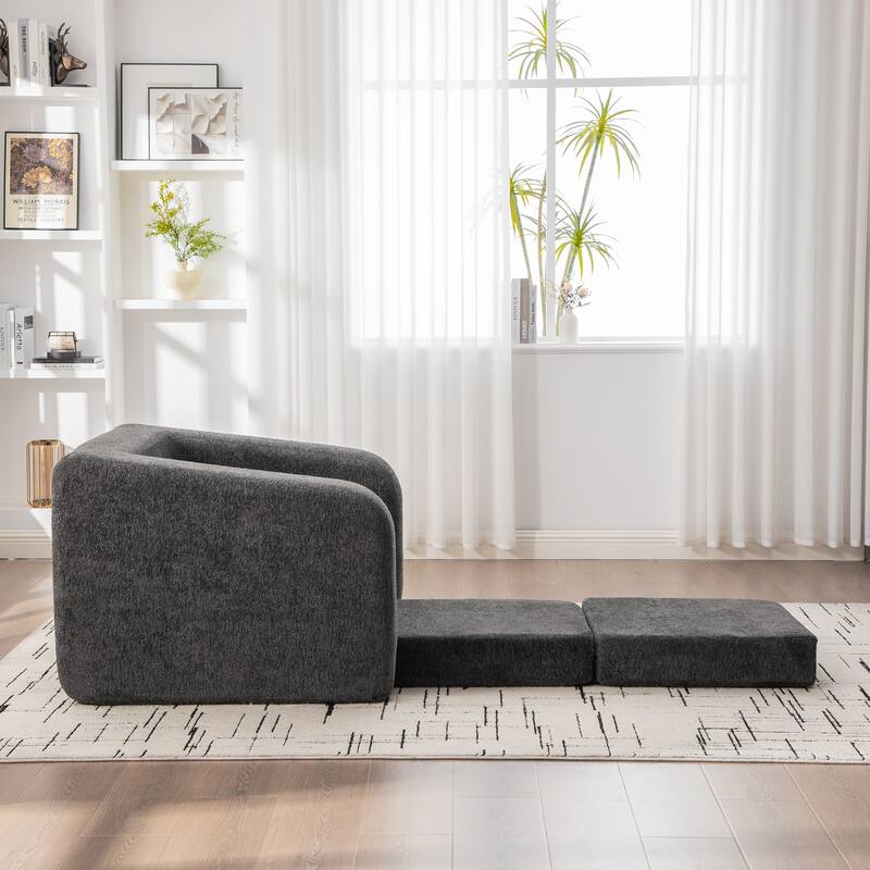 40" Convertible Chenille Floor Sofa Bed, Foldable Boneless Mattress Cloud Single Couch Lounge Chair with Armrest & Pillow