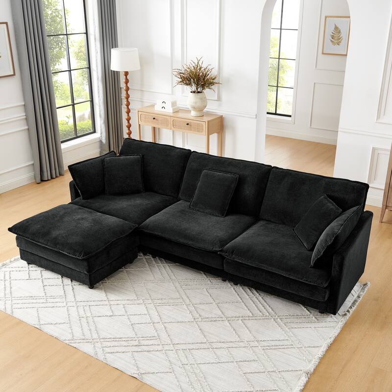 110.2" L-Shaped Sectional Sofa with Ottoman (Towel Fabric)