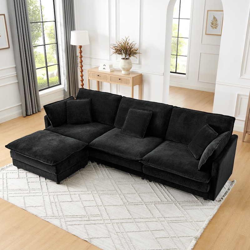 Roomfitters Modular L-Shaped Sectional Sofa with Ottoman, Plush Towel Fabric 4-Seater