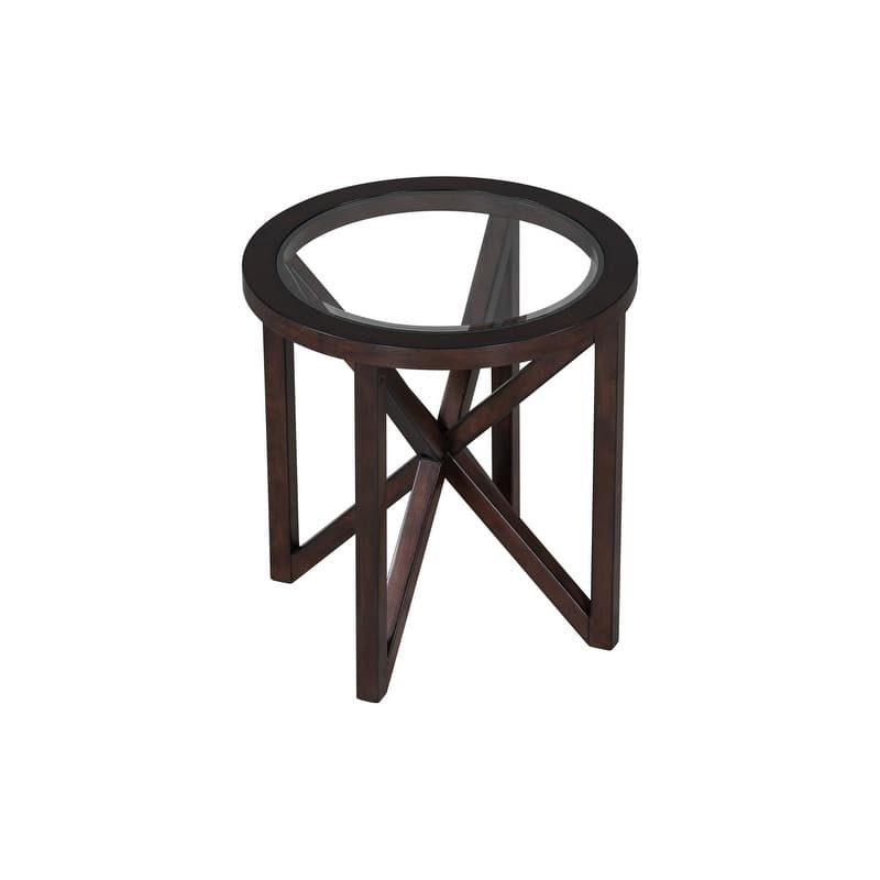 Modern Round Glass Coffee Table with Solid Wood Base - Tempered Glass Top for Living Room, Terrace, Study