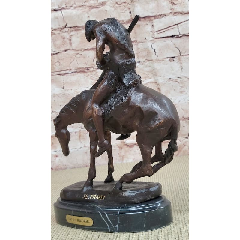 Bronze Replica Sculpture Statue Of End Of The Trail By J. E. Fraser On Marble Base