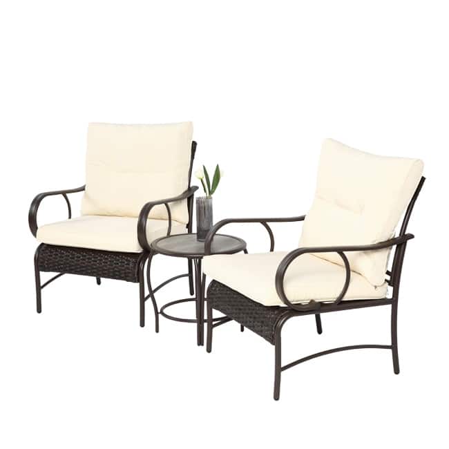3-Piece Outdoor Patio Set – Modern Wicker Conversation Set with Rattan Chairs & Coffee Table‌