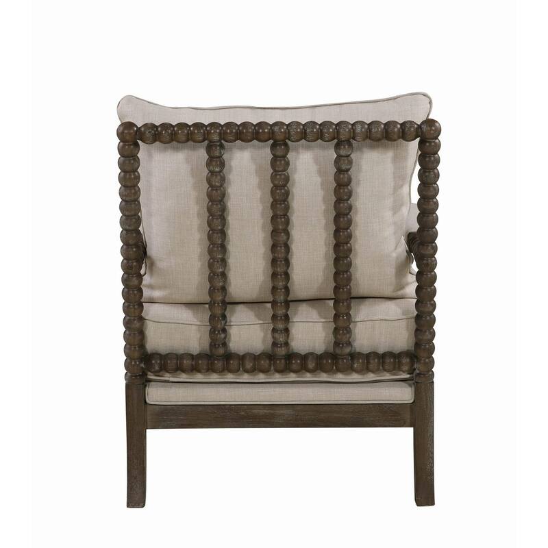 Cushioned Back Fabric Upholstered Spindle Accent Chair, Beige and Brown - N/A