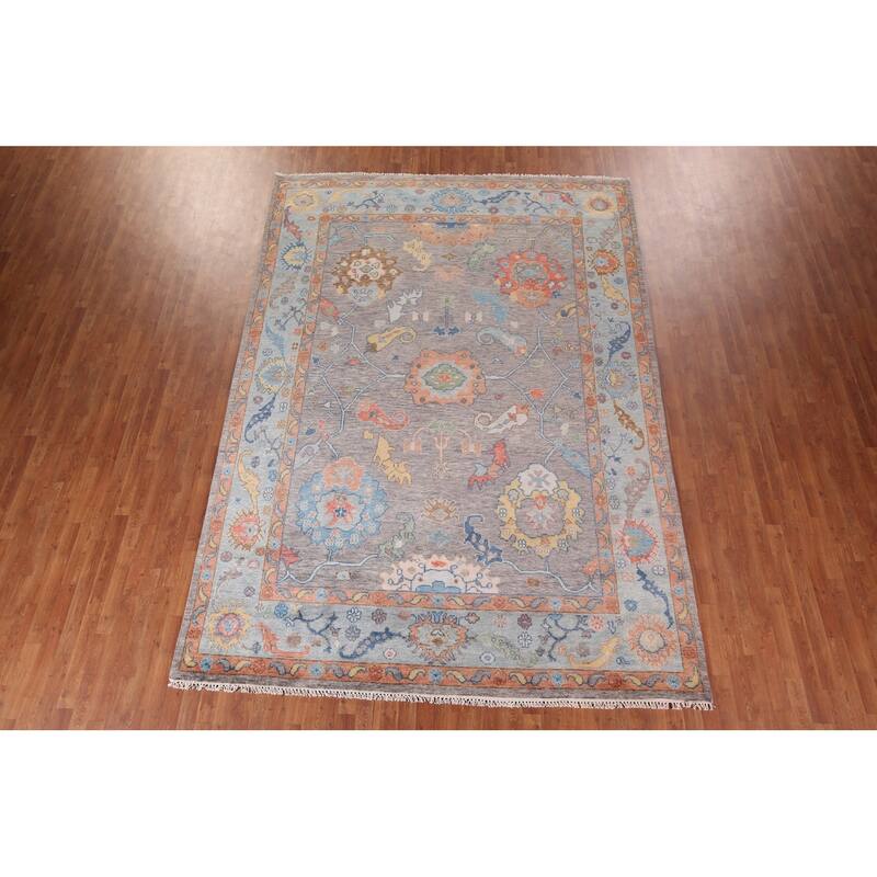 Gray Oushak Indian Area Rug Handmade Wool Carpet - 8'7"x 12'3"