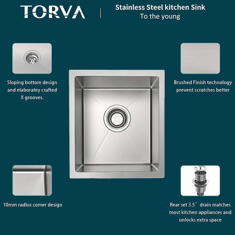 Torva 14 x 18 x 8.5 Bar Sink, 16 Gauge Stainless Steel Single Bowl Undermount