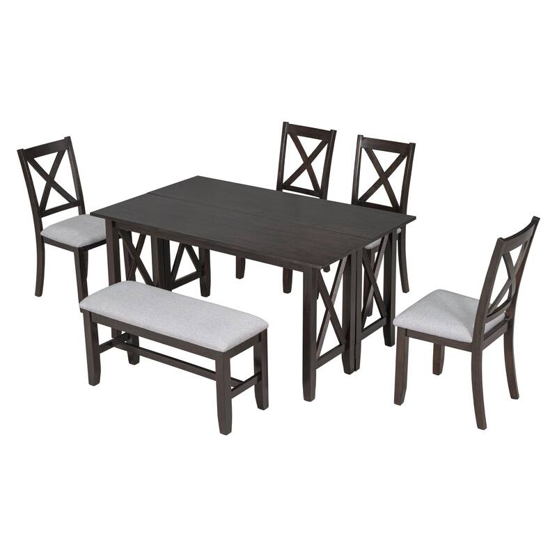 Foldable Multifunctional Dining Table and Chair Sets Home Party Dining Table and Chair Sets with X Shape Table Legs for Kitchen