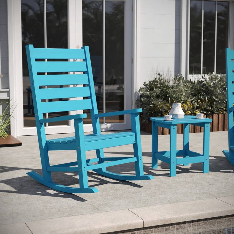 3pc Commercial Indoor/Outdoor Set with 2 Rocking Chairs and End Table