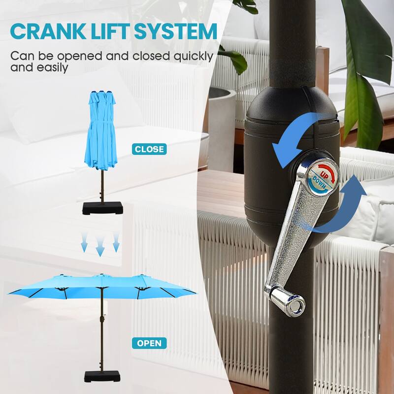Aoodor 15ft Outdoor Double Sided Market Patio Umbrella with Base Stand