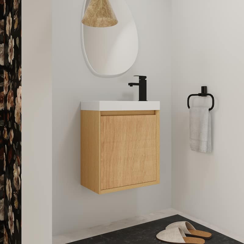 Bathroom Vanity With Sink In 18 Inch, Floating Small Bathroom Vanity With Soft Close Door