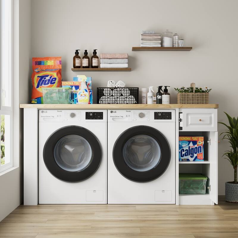 Work Table with Storage Cabinet,Natural Wood Top Kitchen Island Small Ding Table - N/A