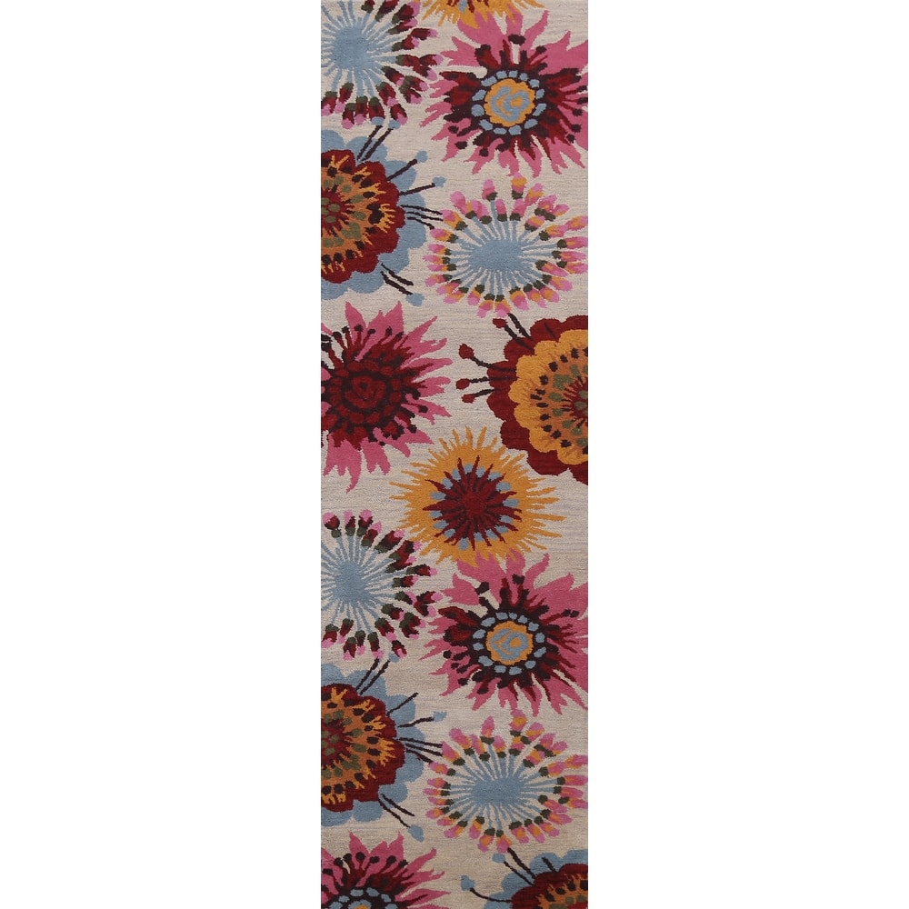 Floral Contemporary Oriental Staircase Runner Rug Wool Hand-tufted - 2'7" x 9'10"