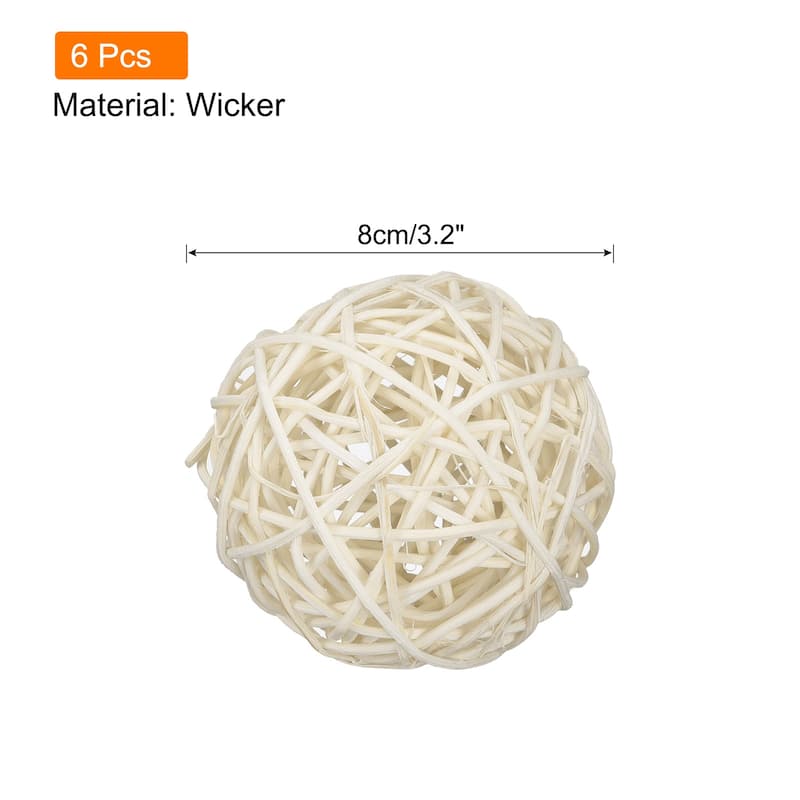 6 Pcs Wicker Rattan Balls 3.2 Inch Rattan Balls Vase Fillers - White