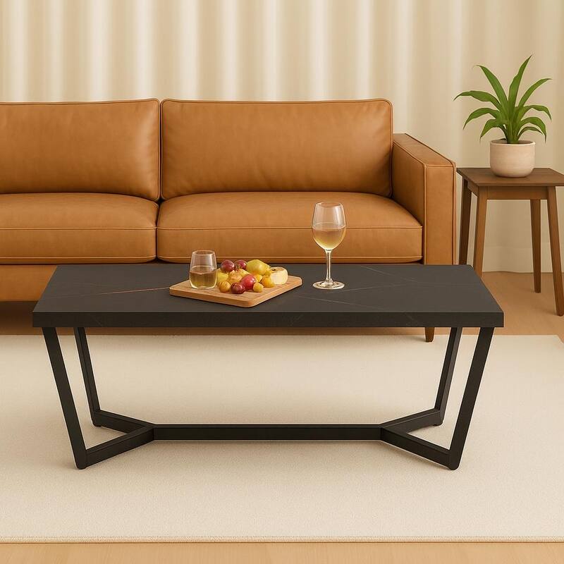 Strata Orion Coffee Table Wood Top Metal Base Modern Accent Table
