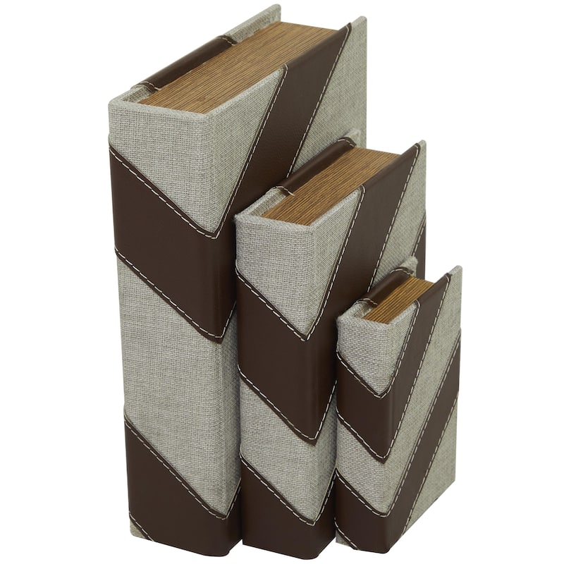 Faux Storage Book Decorative Box - Set of 3 Dark Brown, Gray, Cream, Beige, Multi Colored, Blue, White - Roche River Decor - Dark Brown - 12",9",6"H