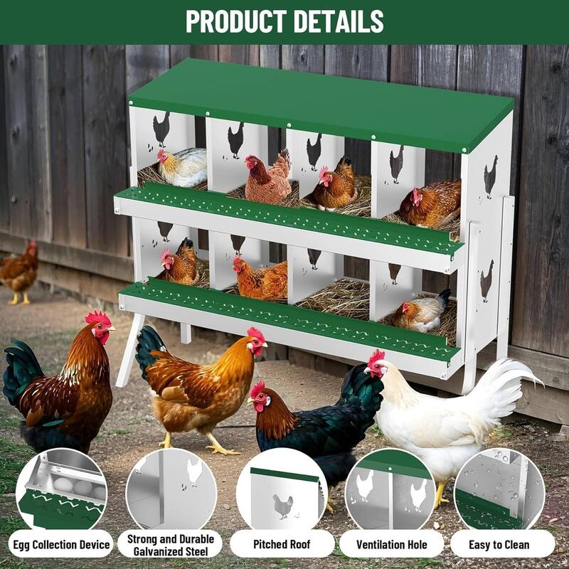 Wall-Mount or Free-Standing Metal Chicken Nesting Box for Hens, Green with Legs