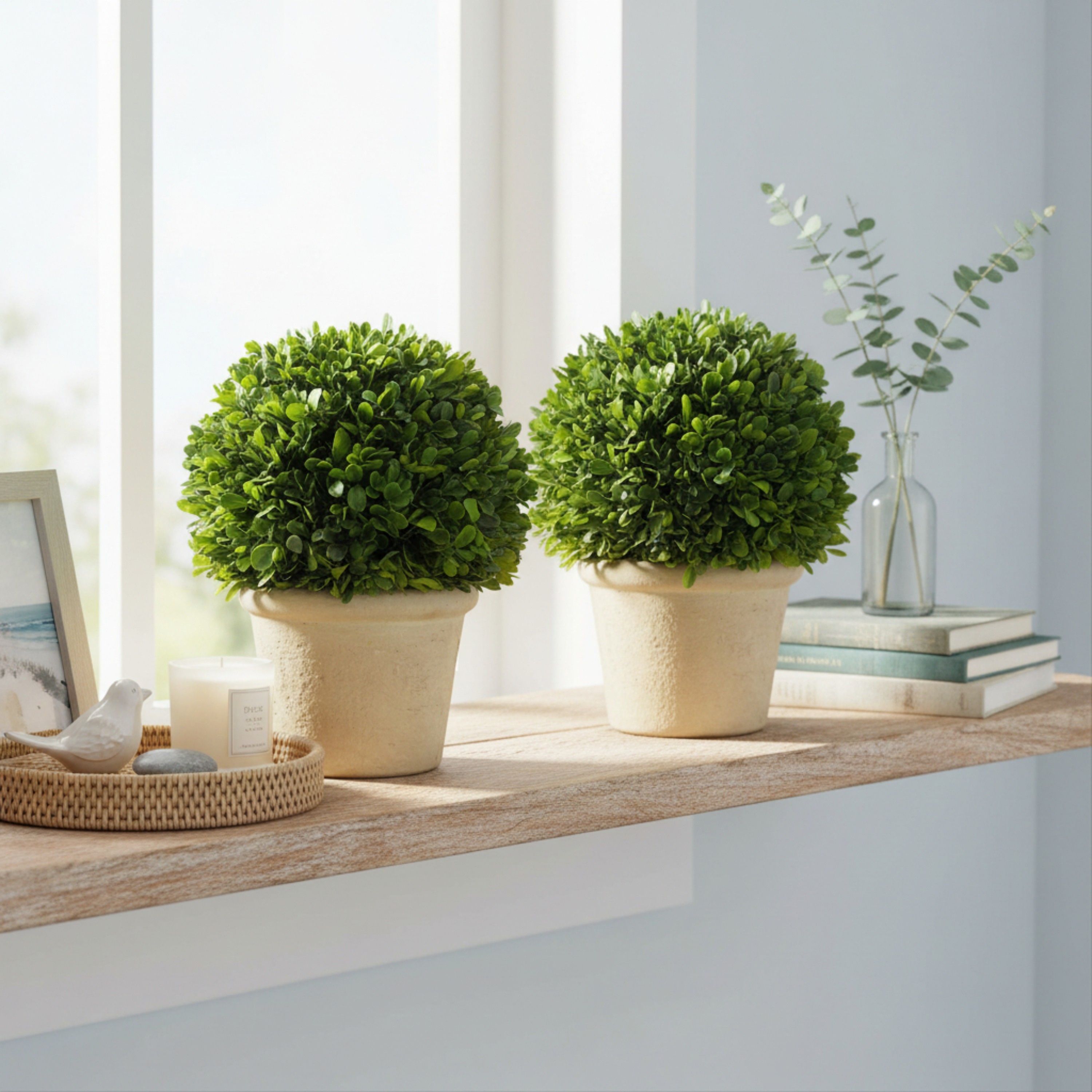 Evergreen 10.75" Handcrafted Preserved Boxwood Ball Topiary in Terracotta Pot (Set of 2)