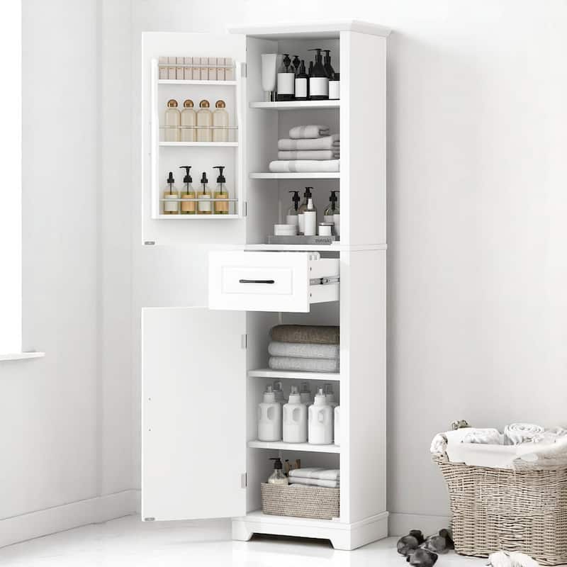 Freestanding White Bathroom Cabinet with 2 Doors, Adjustable Shelves, Drawer & Anti-Tip Kit, 72.5'' Tall