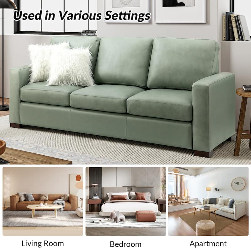 Ernando 83.46" Wide Genuine Leather Sofa with Squared Arms and Pillows