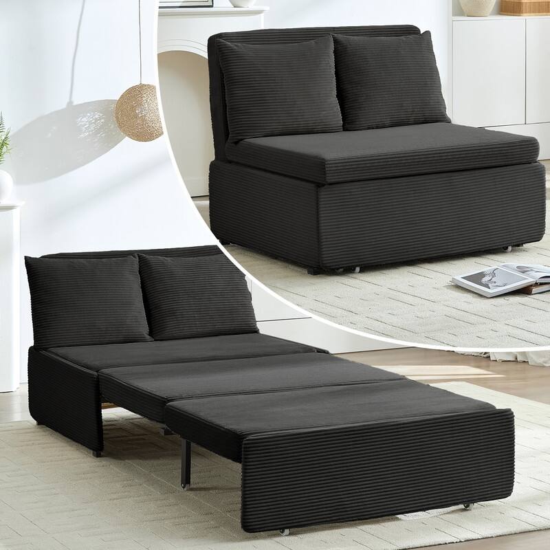 Mixoy Corduroy Fabric Queen Size/Twin Size Sofa Bed, 2-in-1 Modern Pull Out Sleeper Sofa Bed - DARK GREY - Twin