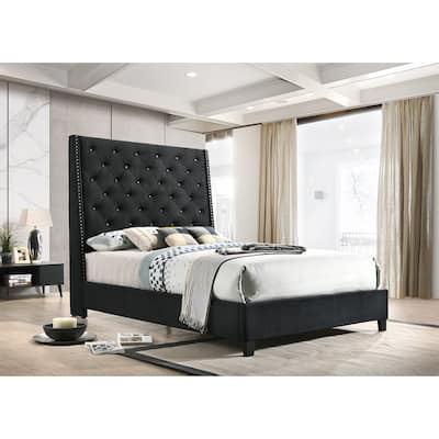 Marillin Black Velvet Upholstered Tufted Bed