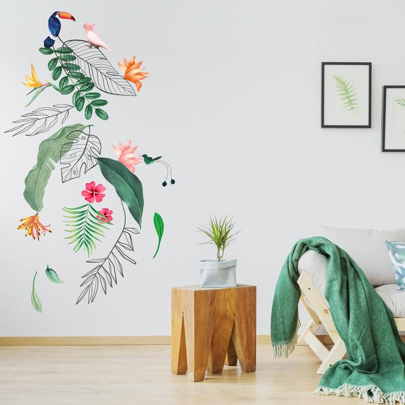 Tropical Leaves and Flowers Wall Stickers Home Decals DIY Decor