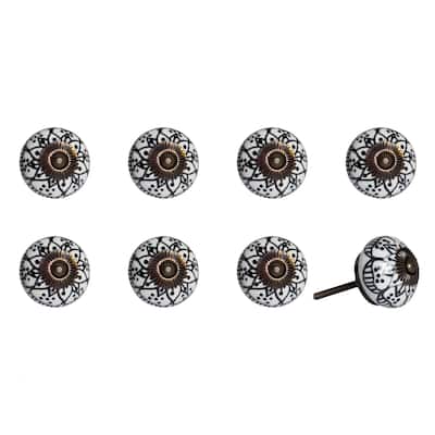 Set of 8 Ceramic and Metal Drawer Pull Knobs with Floral Design - 1.50” x 1.50” x 1.50”