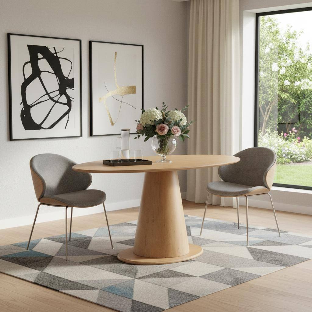 HomeRoots 71" Natural Solid Wood Pedestal Base Oval Dining Table - 71.00 in. x 30.30 in. x 40.00 in.