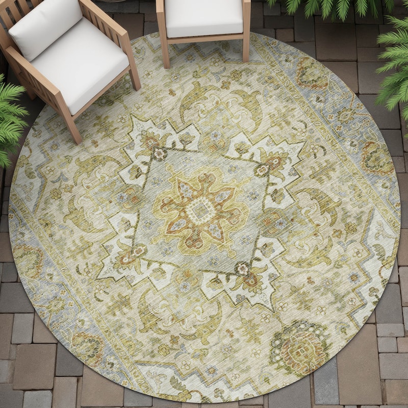 Machine Washable Indoor/Outdoor Traditional Vintage Chantille Rug - Khaki - 8' x 8'