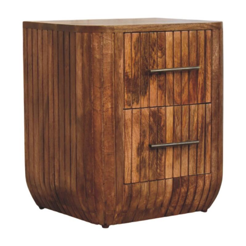 Artisan Furniture Solid Wood Fluted Bedside with Drawers, Brown