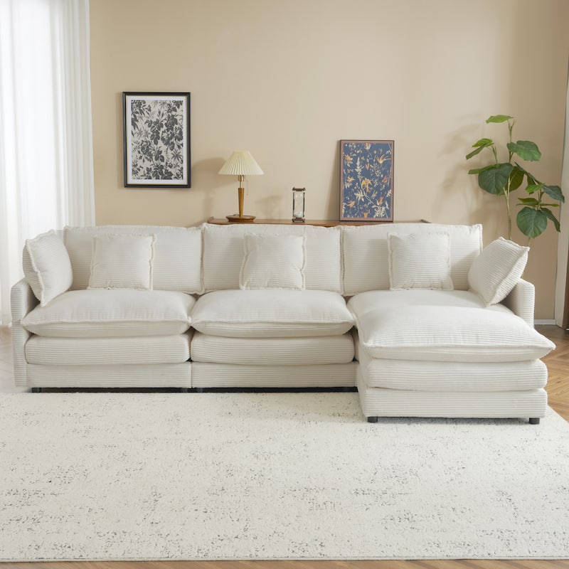 L-Shaped Sofa Chenille Convertible Lounge Chaise with Ottoman