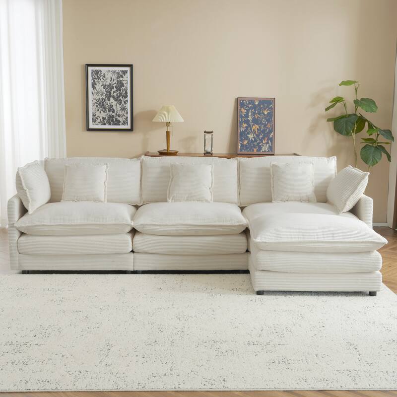 Modern Modular Sectional Sofa with Movable Ottoman and Deep Cushions and Storage Pockets for Small Space Living Room