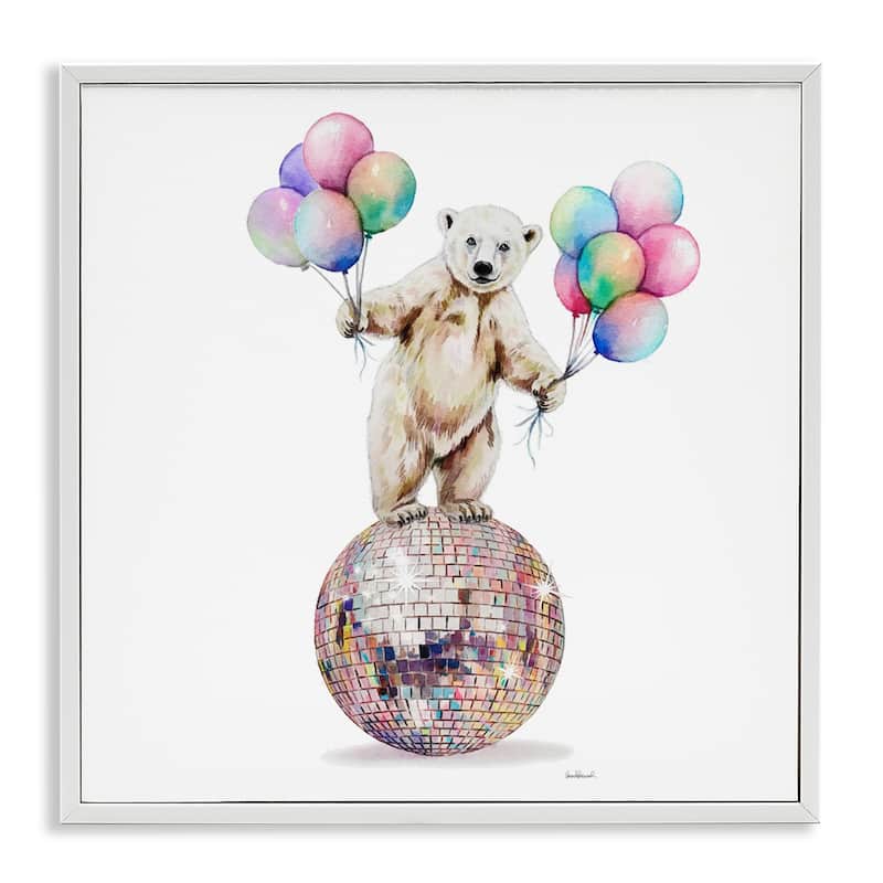 Stupell Polar Bear & Balloons Framed Giclee Art Design By Amanda Greenwood - 24 x 24 - White