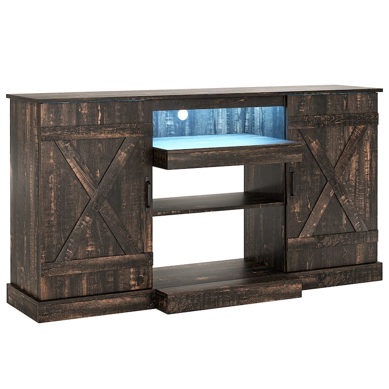 Gymax TV Cabinet for TVs up to 68'' w/ 3-Level Shelves LED Lights 22