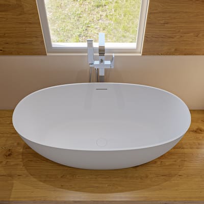 ALFI brand 59" White Oval Solid Surface Resin Soaking Bathtub