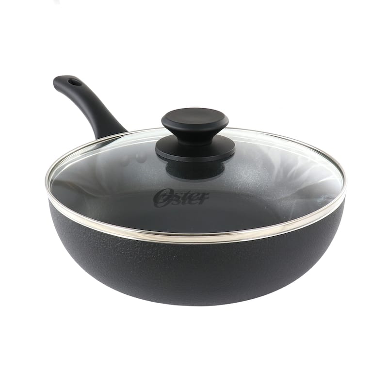 Oster Ashford 9.5 Inch Aluminum Nonstick Wok With Lid - Black