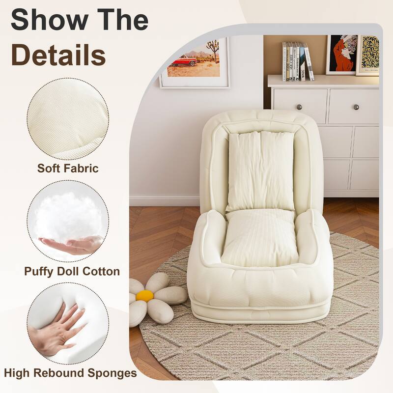 Rossetta Modern Foldable Adjustable Design Corduroy Lazy Bean Bag Chair with 2 Soft Pillows, Pets Friendly