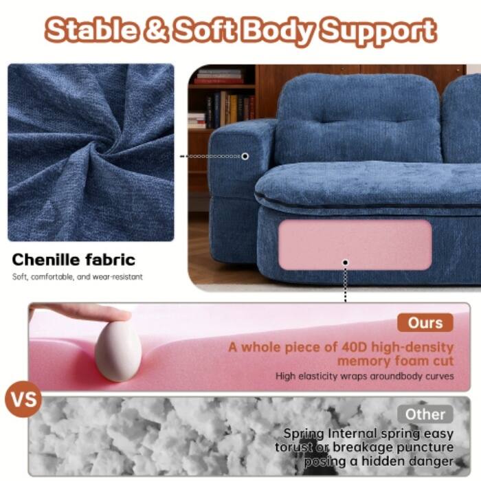 Modern Convertible Floor Sofa Bed with Corduroy Cushion, 2 Pillows & No Assembly