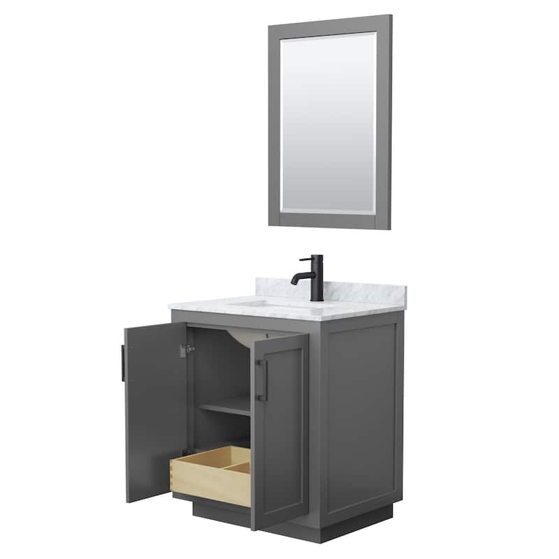 Miranda Single Vanity Set, White Carrara Marble Top, 24-Inch Mirror