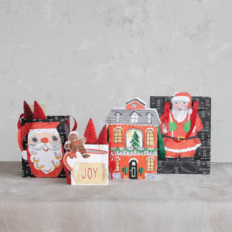 Printed Recycled Paper Gift Bags, Set of 4 - Multi