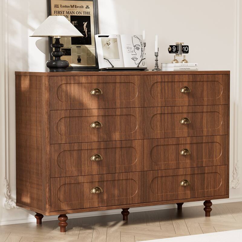 Gymojoy Fluted Dresser for Bedroom, Mid Century Modern Drawer Wood Chest Organizer, Small Storage Dresser for Living Room