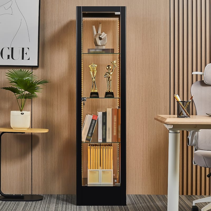 4-shelf Glass Curio Display Cabinet with Doors, RGB Light & Adjustable Storage Shelves - 63"H x 15.8"W x 15.8"D