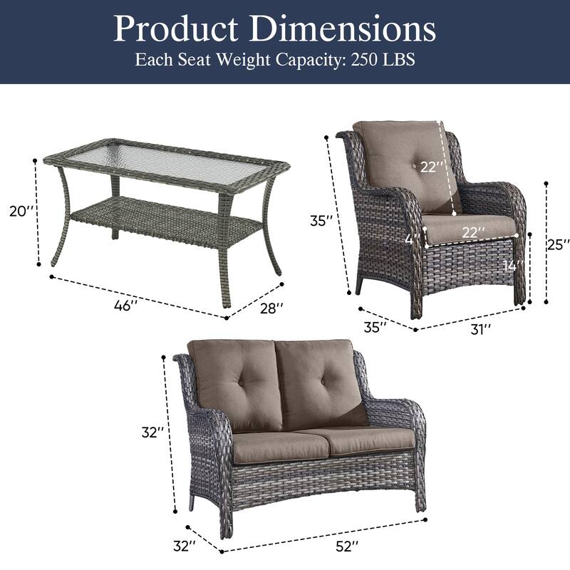 Outdoor Patio Chairs with Loveseat Table Grey-Grey - Grey