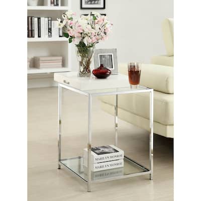 Palm Beach End Table with Glass Shelves and Removable Reversible Tray, Modern Accent Side Table with Chrome Frame for Home - 18