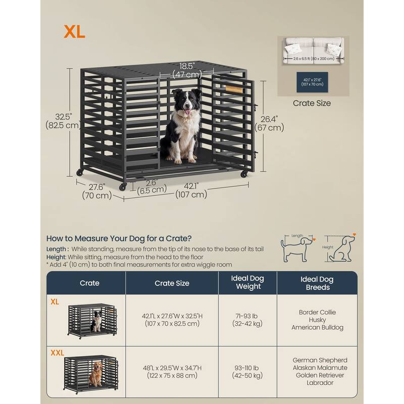 Spacious Dog Cage, Large Breed Metal Pet Crate with Safe Lock